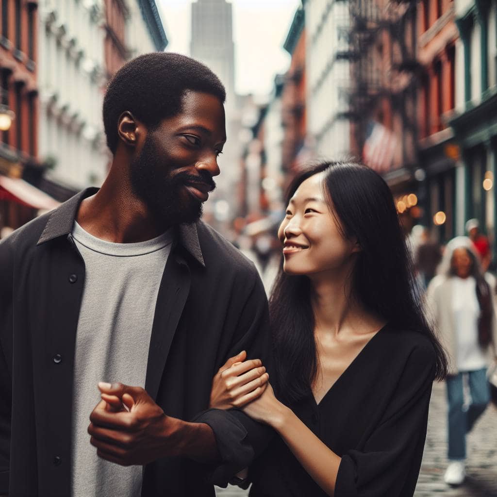 Healthy relationship goals, couple walking together.